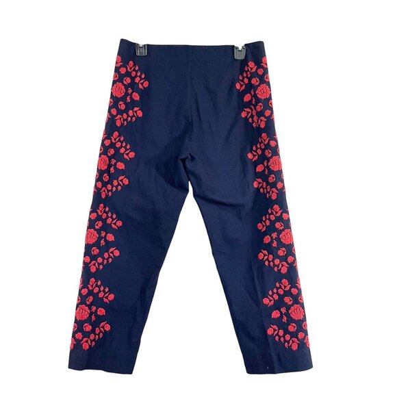 NEW Frances Valentine Navy & Red Floral Embroidered Pants - Women's Size 6 - Picture 2 of 8